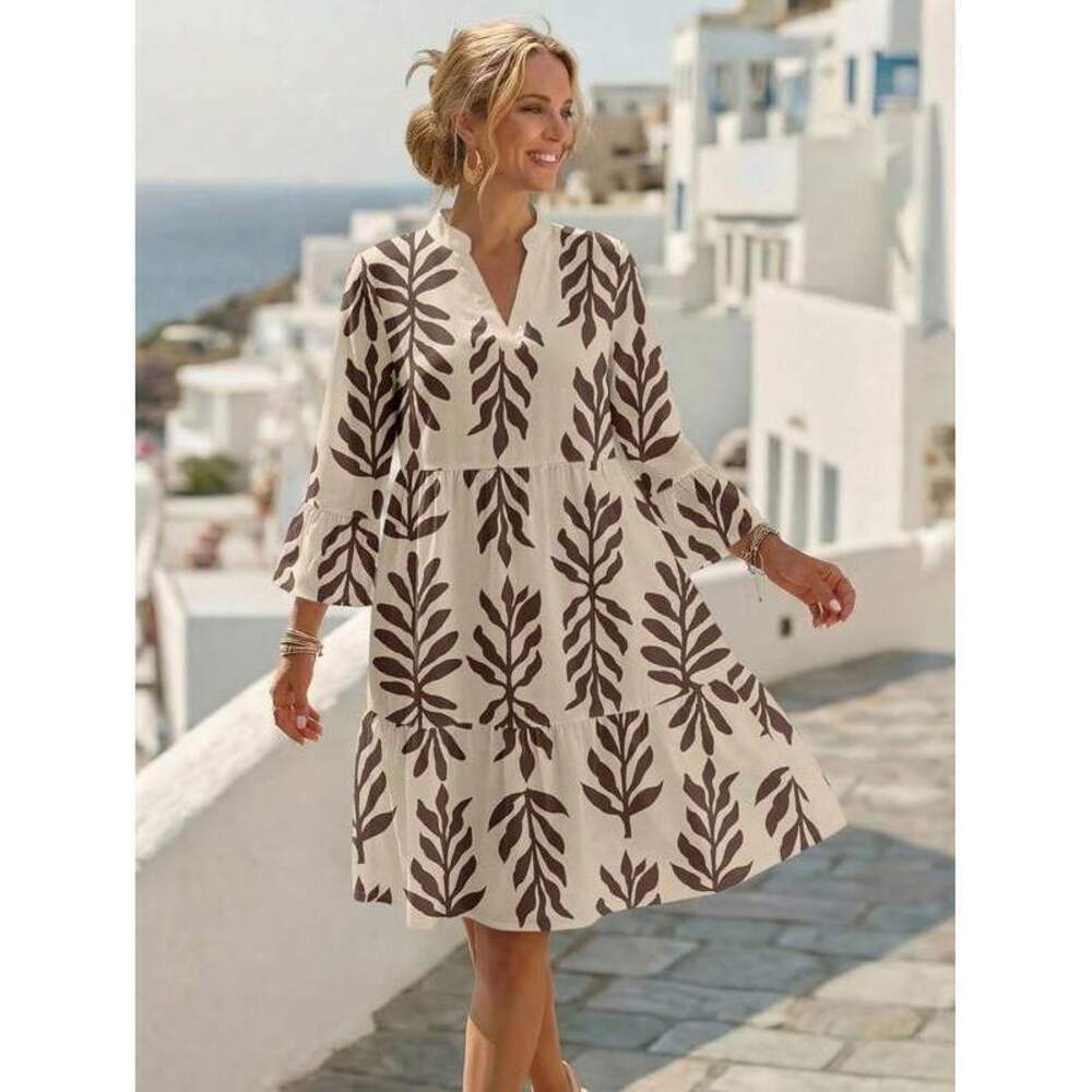 Faunlyn Minimalist Bohemian Retro Floral Khaki V-N